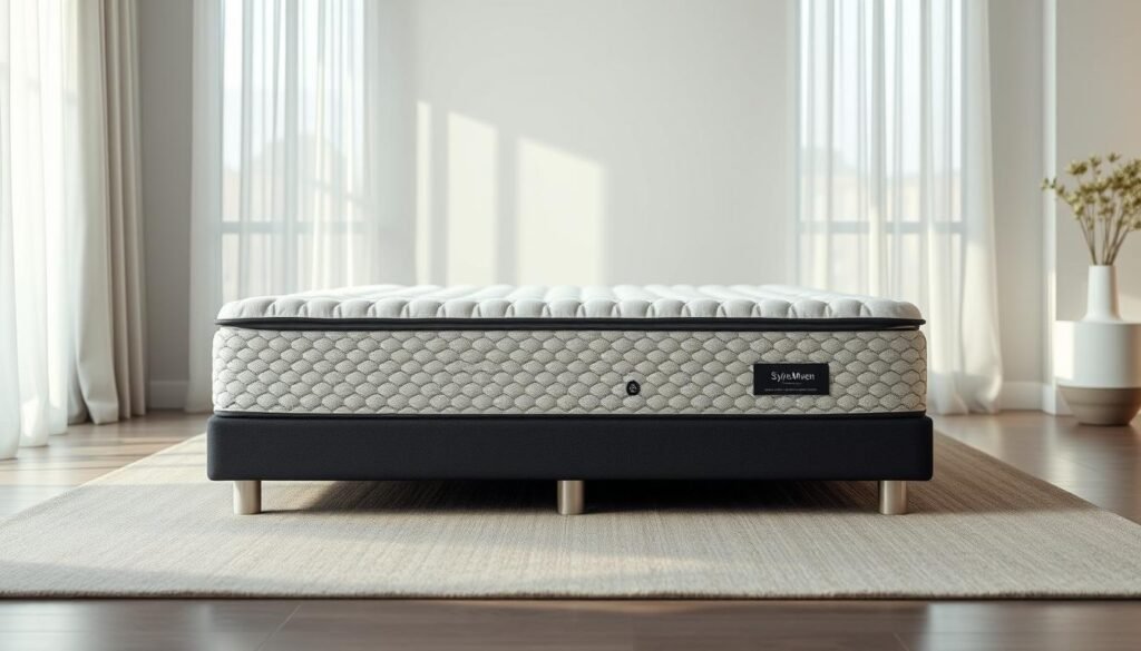A luxurious and supportive independent pocket spring mattress from StylesMaven. The mattress is shown in a serene bedroom setting, with soft natural lighting filtering through sheer curtains. The mattress is the central focus, showcasing its intricate spring construction and plush, conforming surface. The bedroom is minimal and calming, with neutral tones and clean lines, allowing the mattress to take center stage. The overall atmosphere conveys a sense of relaxation and rejuvenation, highlighting the mattress's ability to provide a restorative night's sleep.