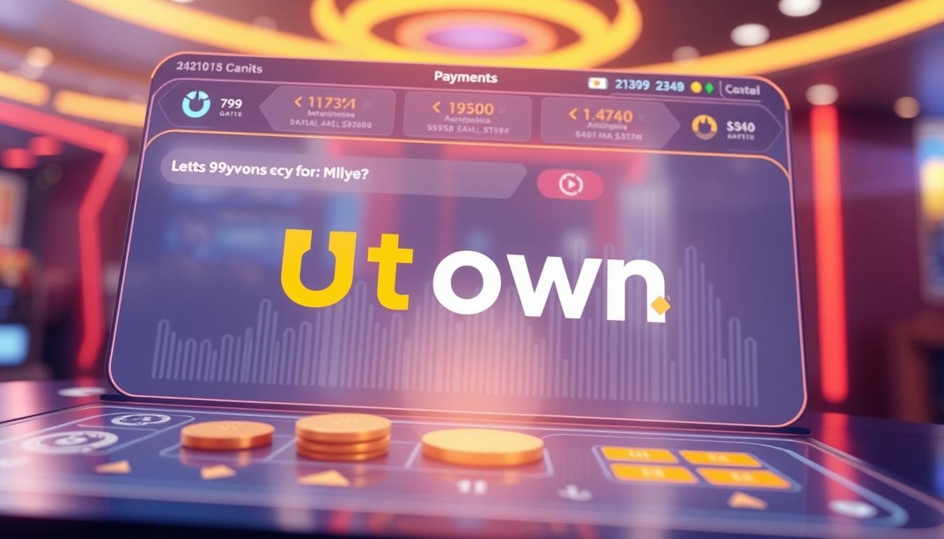 Detailed digital illustration of a modern financial transactions interface, showcasing the "UTown" brand's cryptocurrency payment system. Sleek and intuitive user experience with clean lines, minimalist design, and vibrant color palette. Prominent display of the UTown logo, conveying the platform's identity and trustworthiness. Three-dimensional graphical elements and smooth animations highlight the seamless integration of cryptocurrency functionality within the UTown entertainment ecosystem. Subtle depth of field and strategic lighting focus the viewer's attention on the core payment interface. Overall, a visually striking and technologically advanced representation of UTown's cryptocurrency integration for its online gaming platform.