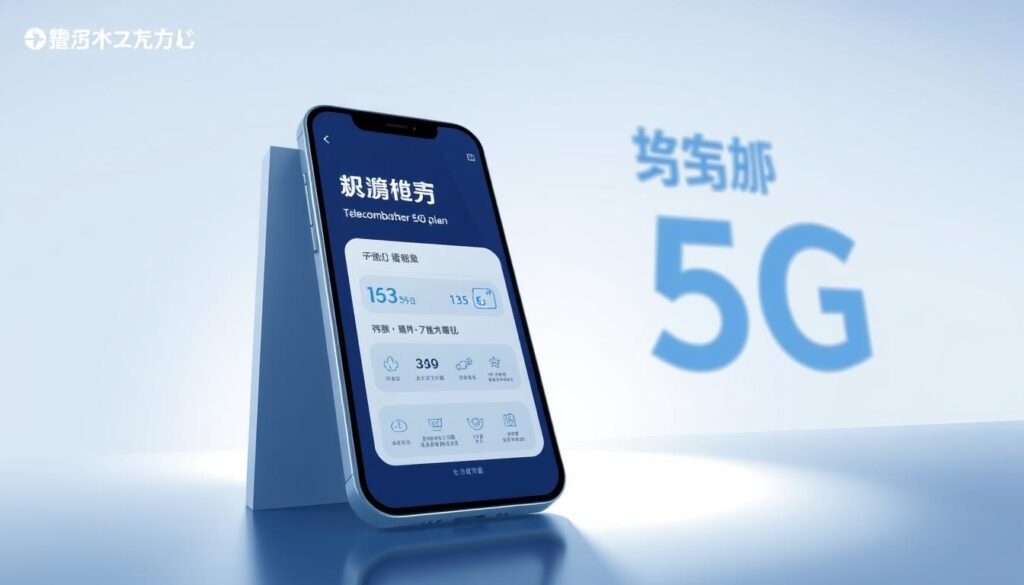 A sleek, modern illustration showcasing a Telecombrother 5G plan with prominent "免行政費優惠" branding. The foreground features a smartphone displaying the plan details against a minimalist white background, with a soft spotlight illuminating the device. The middle ground includes subtly rendered icons and graphics representing the plan's key features. In the background, a vibrant yet muted gradient in cool tones creates a sense of depth and emphasizes the plan's value proposition. The overall composition conveys a clean, informative, and visually appealing depiction of the "免行政費優惠" offering.